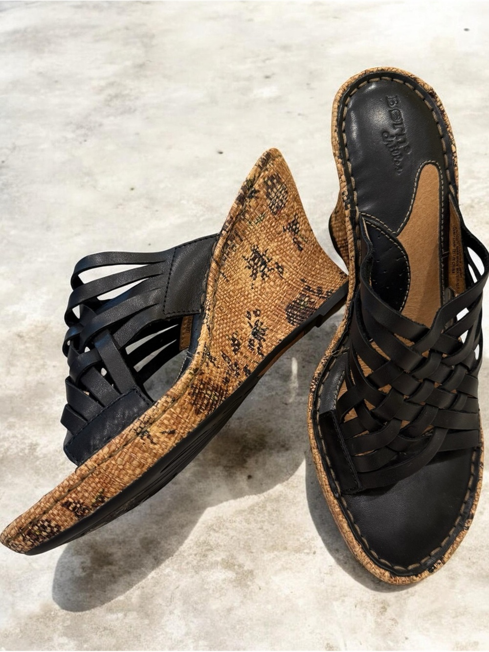 Born Leather Woven Slide wedge Sandals